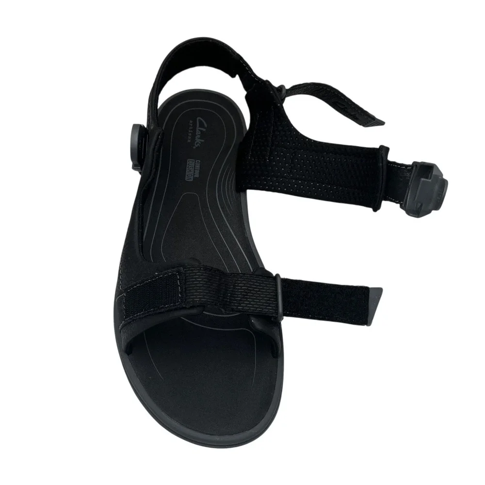 Clarks Mens Saltway‎ Trail Leather Sandal Size 11 Solid Black Adjustable Sporty